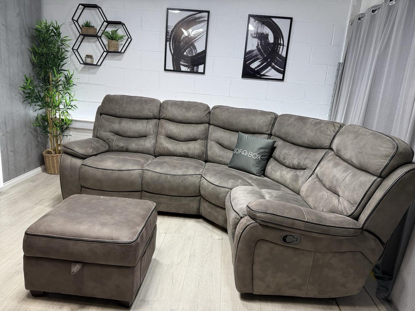 DFS Noah Manual Recliner Corner Sofa & Footstool In Grey Fabric