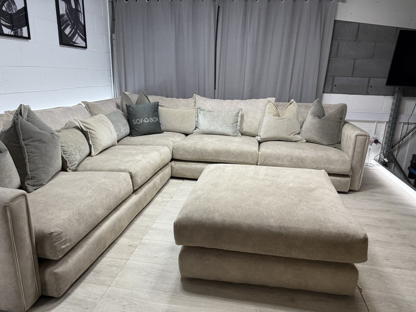 DFS Devine Large Corner Sofa & Footstool In Oatmeal