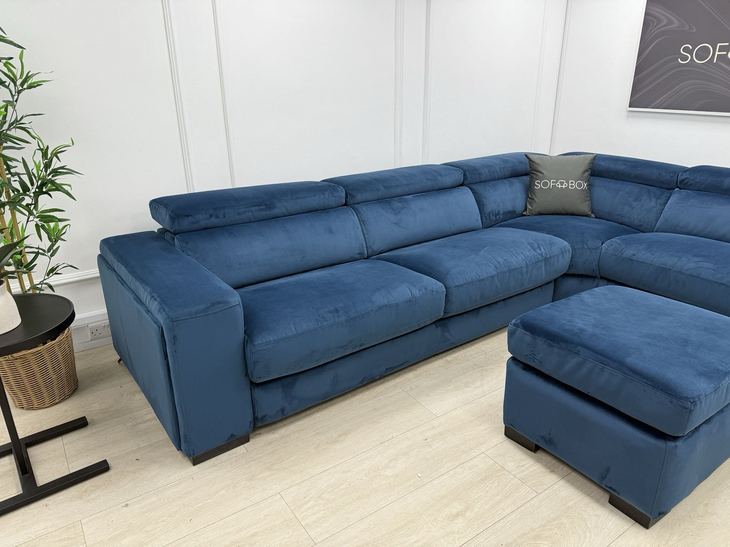 DFS Wander Recliner Corner Sofa Bed Footstool In Blue Velvet