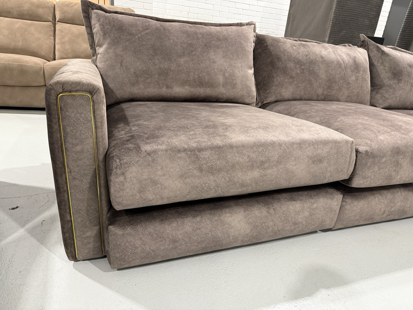 DFS Indulgence / Devine Style Large Corner Sofa In Chocolate Dapple Fabric