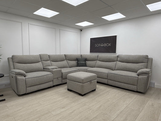 DFS Trek Storeaway Power Recliner Corner Sofa In Light Grey