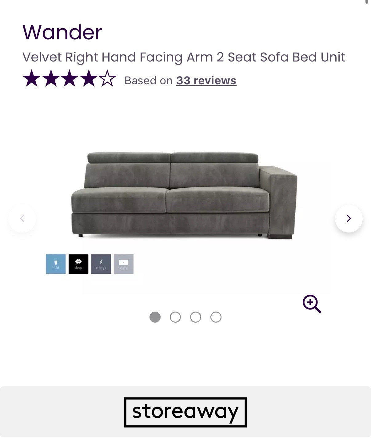 DFS Wander Power Recliner Corner Sofa Bed In Velvet Charcoal Fabric