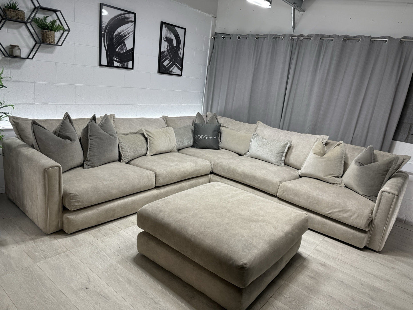 DFS Devine Large Corner Sofa & Footstool In Oatmeal