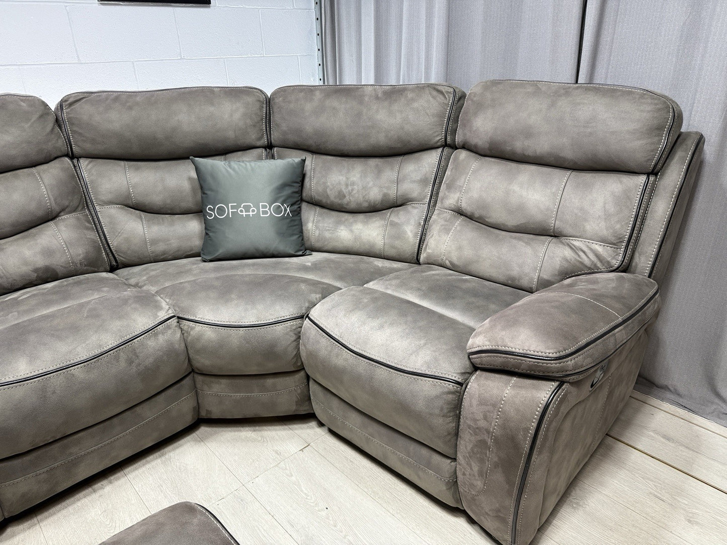 DFS Noah Manual Recliner Corner Sofa & Footstool In Grey Fabric