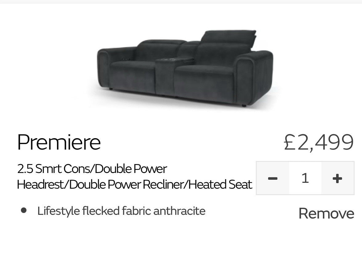 Sofology Premiere 2.5 Seater Power Recliner/Headrest/Heated Sofa