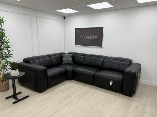 DFS Crusade Heated Recliner Corner Sofa Black Leather