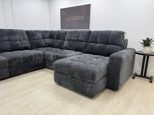 DFS Steller Power Recliner Chaise Corner Sofa In Nuova Black Fabric