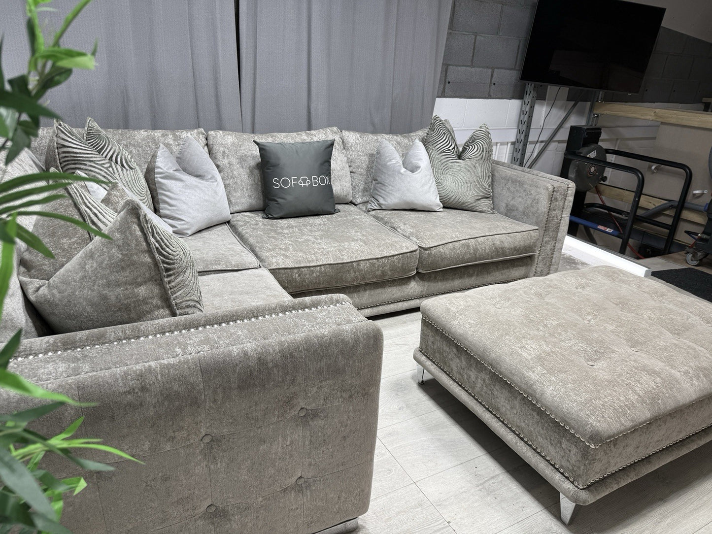 Sofology Midas Corner Sofa & Footstool Set In Grey