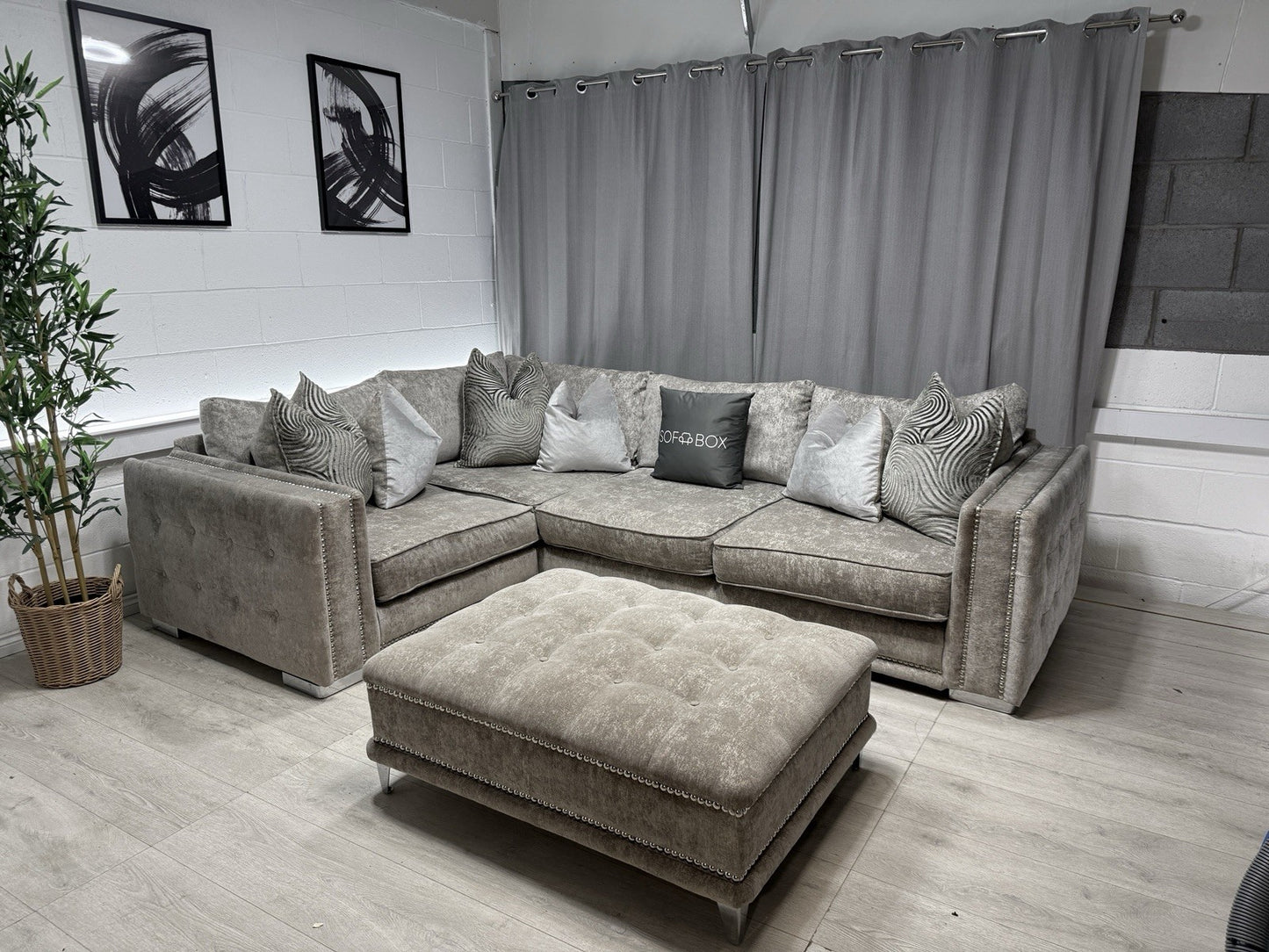 Sofology Midas Corner Sofa & Footstool Set In Grey