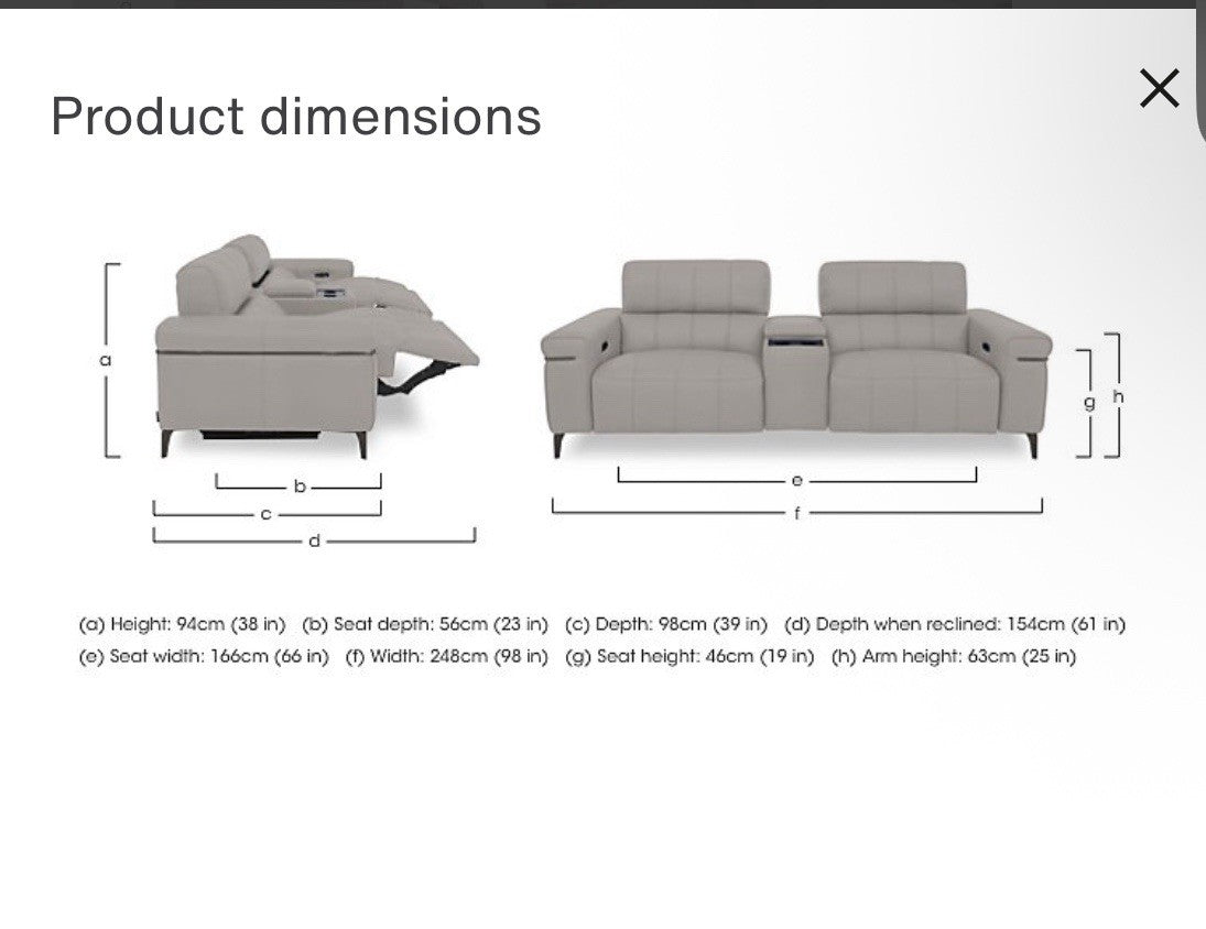 Furniture Village Homestage Fabric 3 Seater Power Recliner Sofa,Media/Headrests