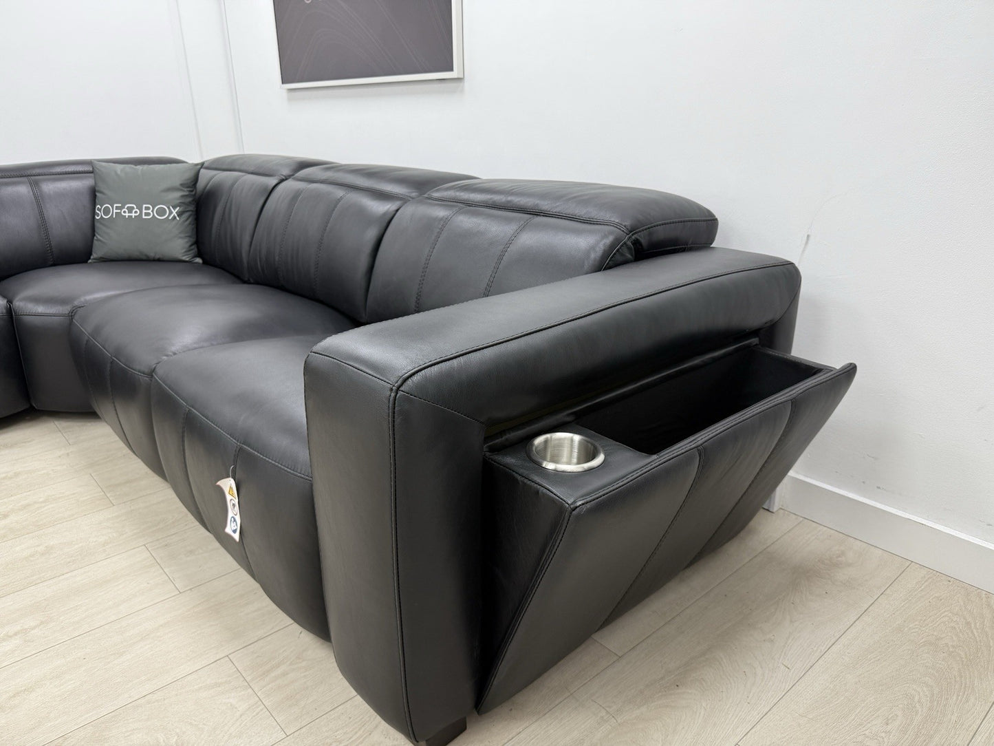 DFS Crusade Heated Recliner Corner Sofa Black Leather