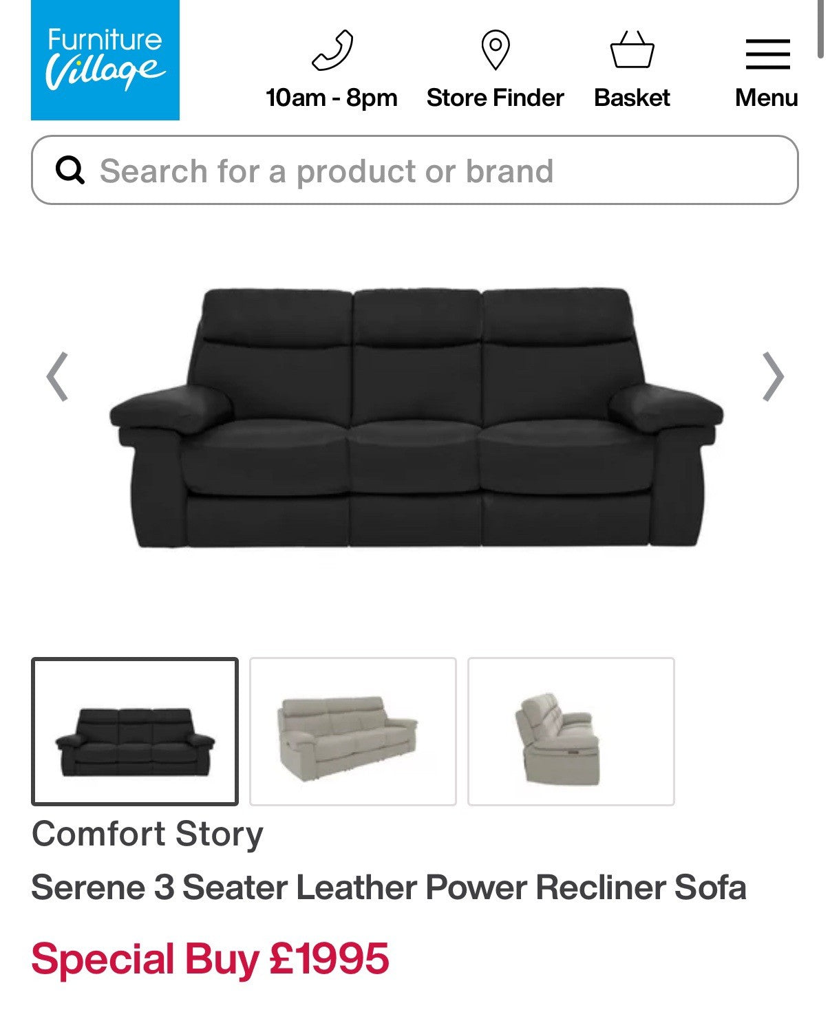 Furniture Village Serene 3 Seater Sofa With Power Recliner, Headrest & Lumbar
