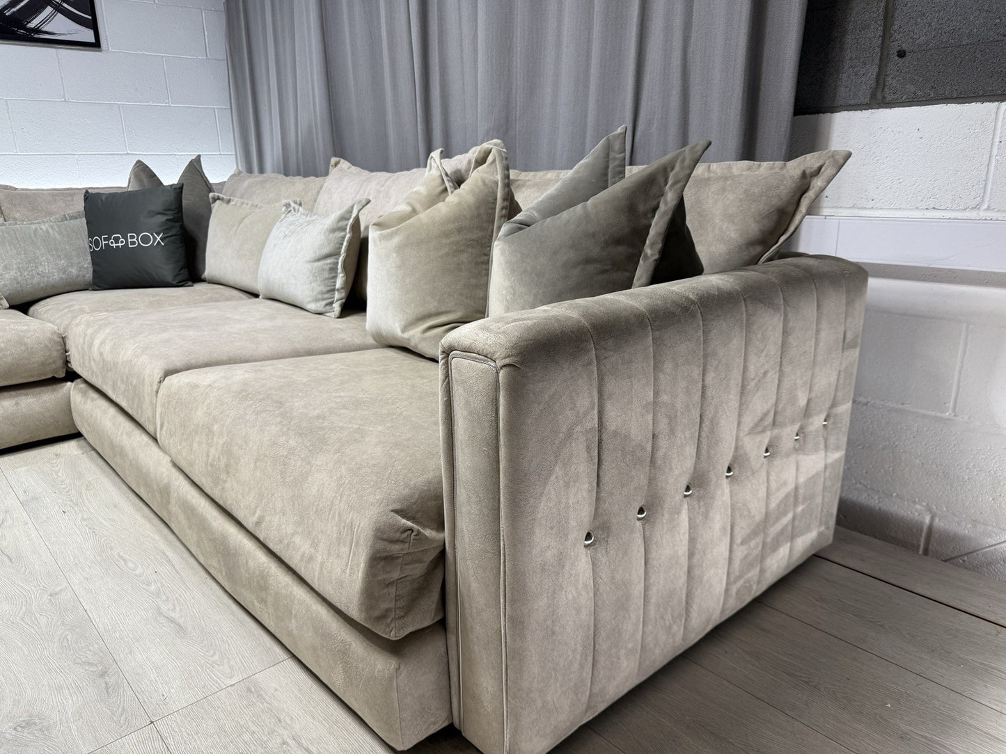 DFS Devine Large Corner Sofa & Footstool In Oatmeal