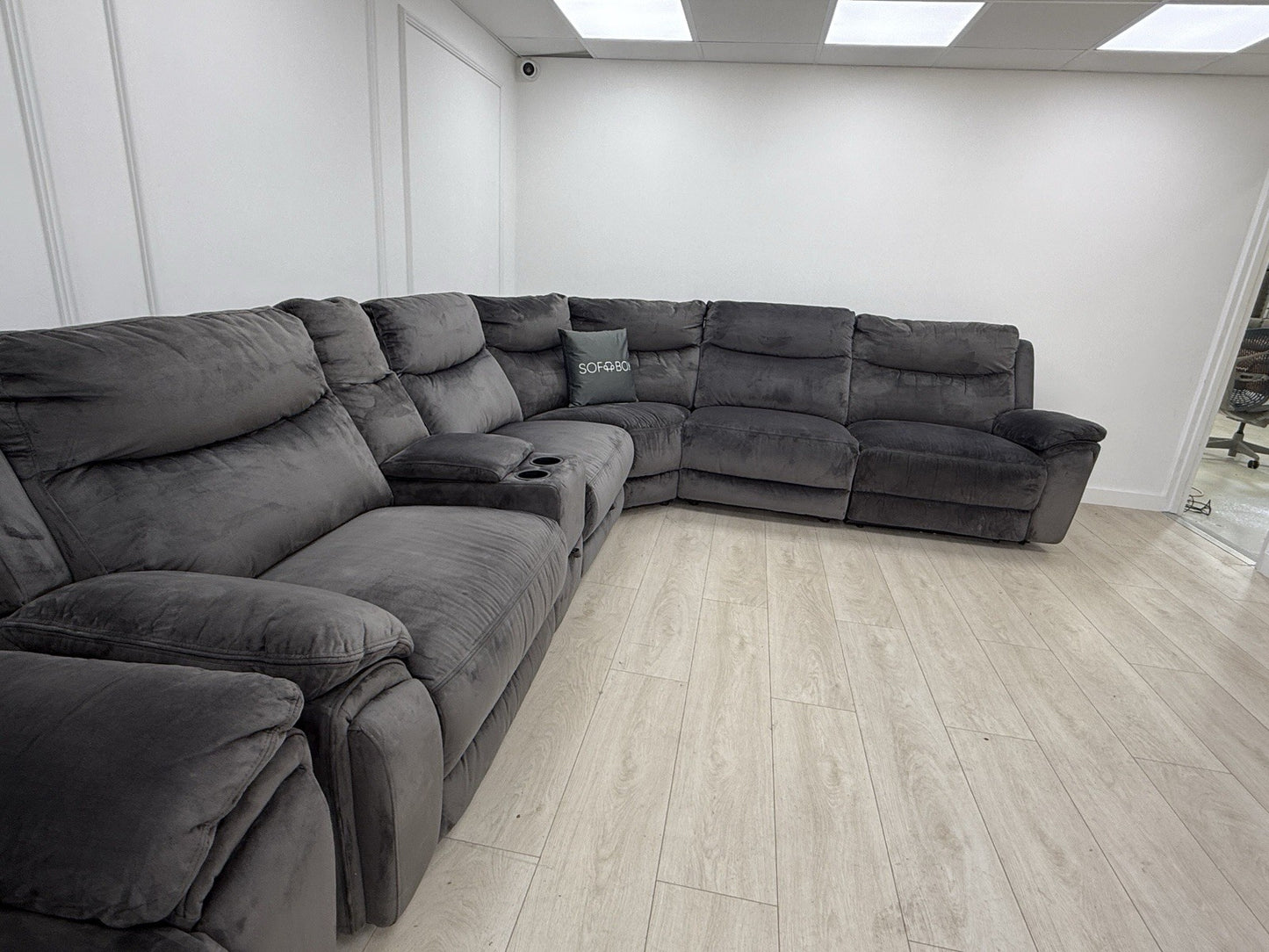 DFS Trek Recliner Corner Sofa & Armchair In Charcoal Velvet