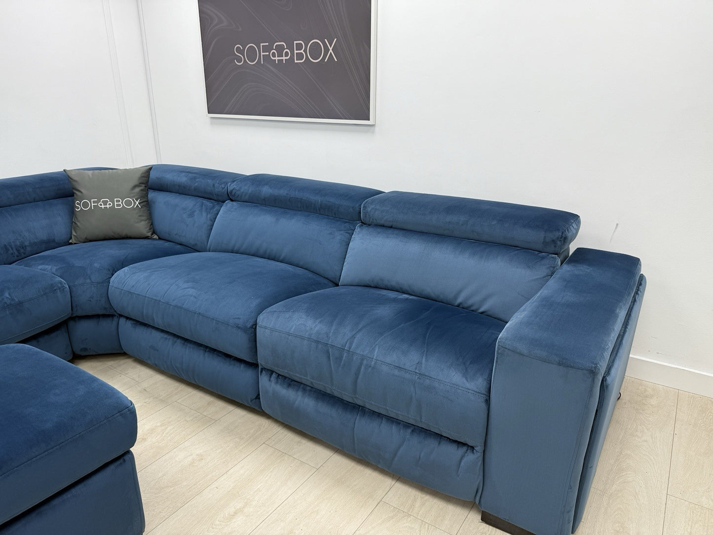 DFS Wander Recliner Corner Sofa Bed Footstool In Blue Velvet