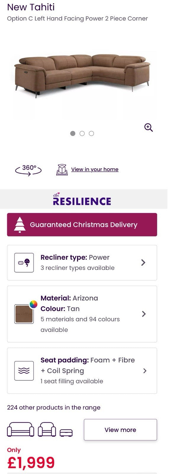 DFS Tahiti Power Recliner Corner Sofa And Footstool In Tan