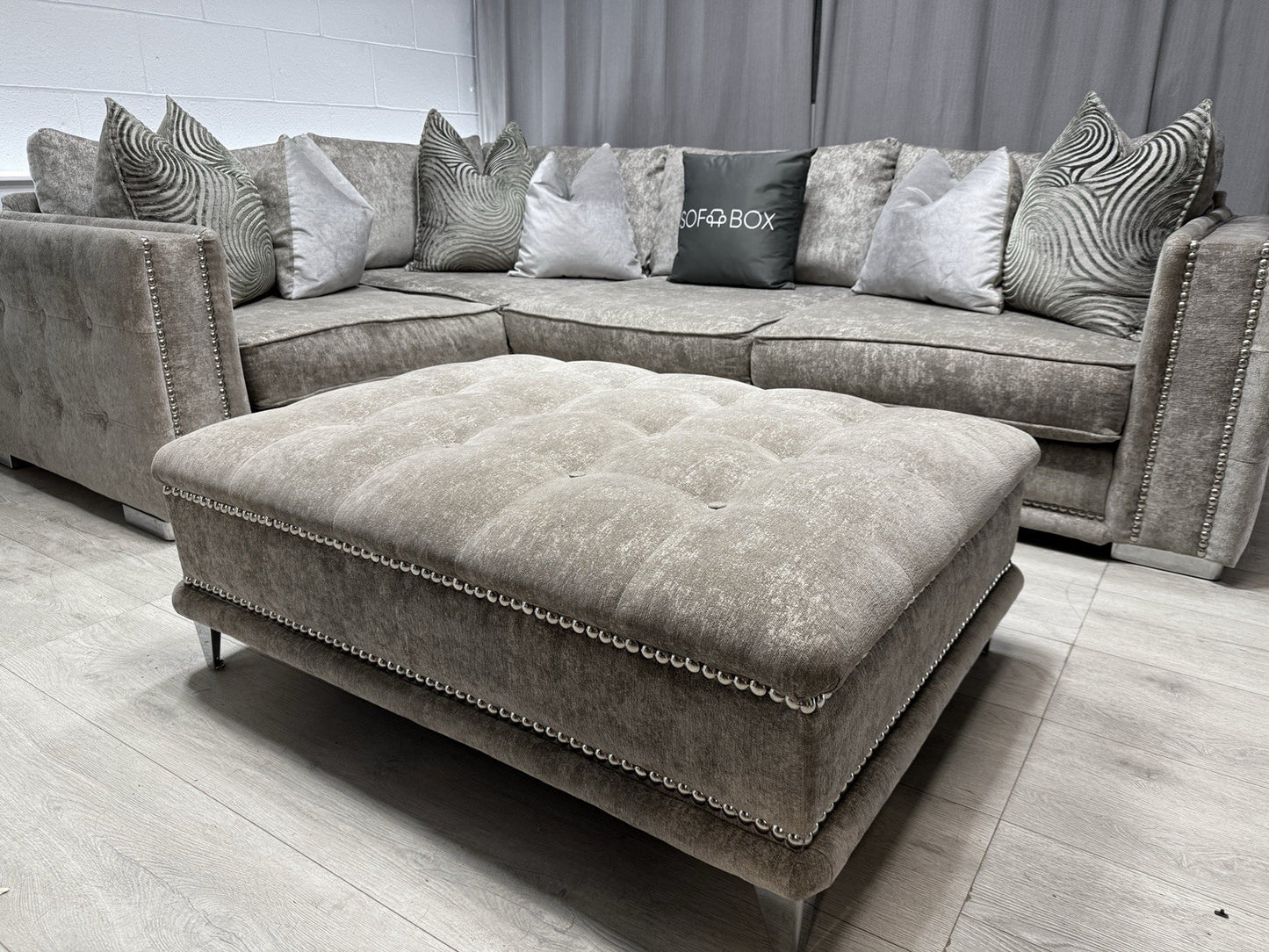 Sofology Midas Corner Sofa & Footstool Set In Grey