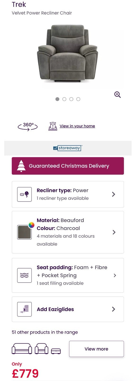 DFS Trek Recliner Corner Sofa & Armchair In Charcoal Velvet