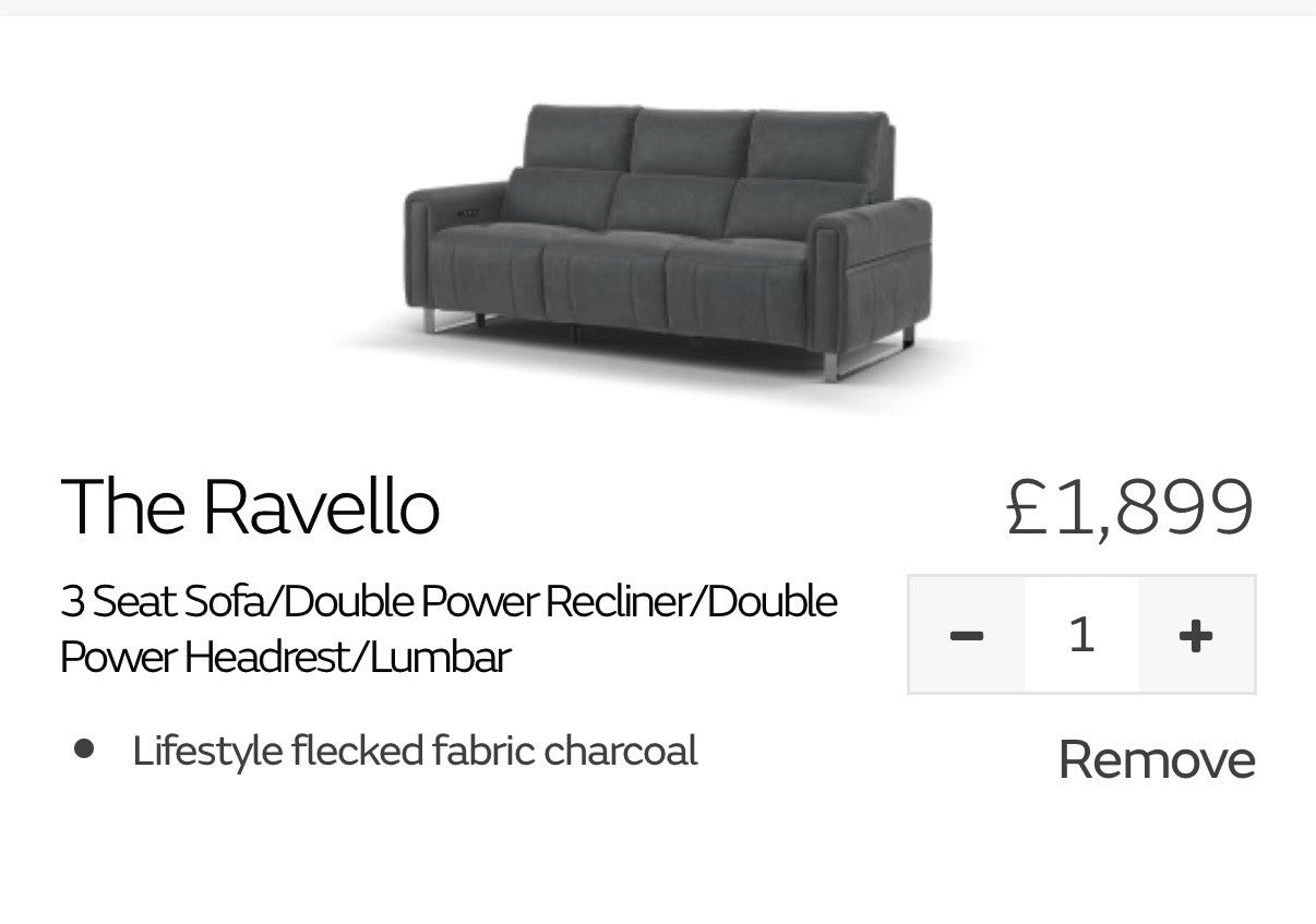 Sofology The Ravello 3 Seater Sofa Recliner/Headrest/Lumbar In Charcoal Fabric