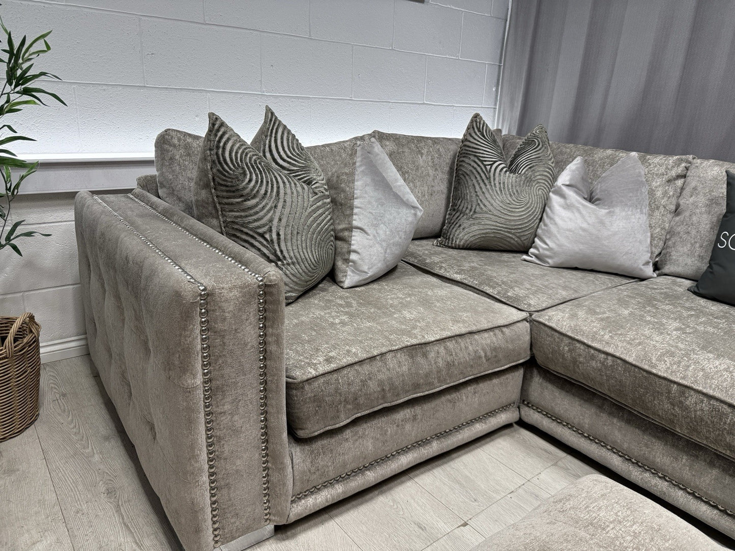 Sofology Midas Corner Sofa & Footstool Set In Grey