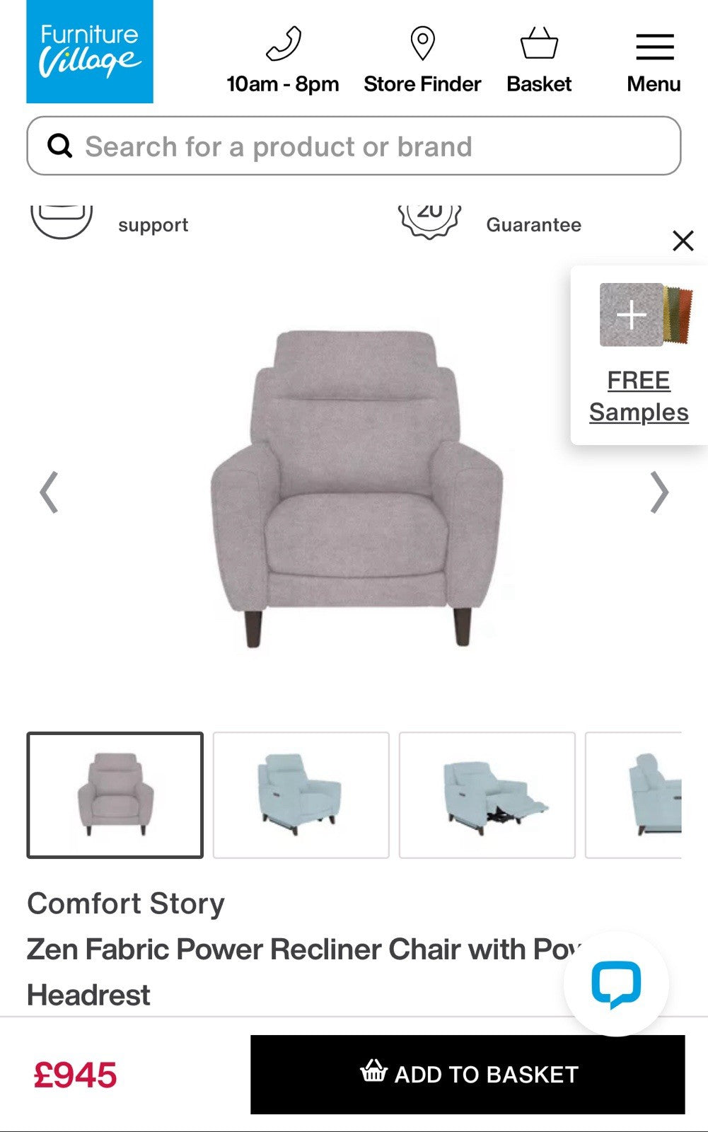 Furniture Village Zen Power Recliner Chair Set X2 In Herringbone Grey Fabric