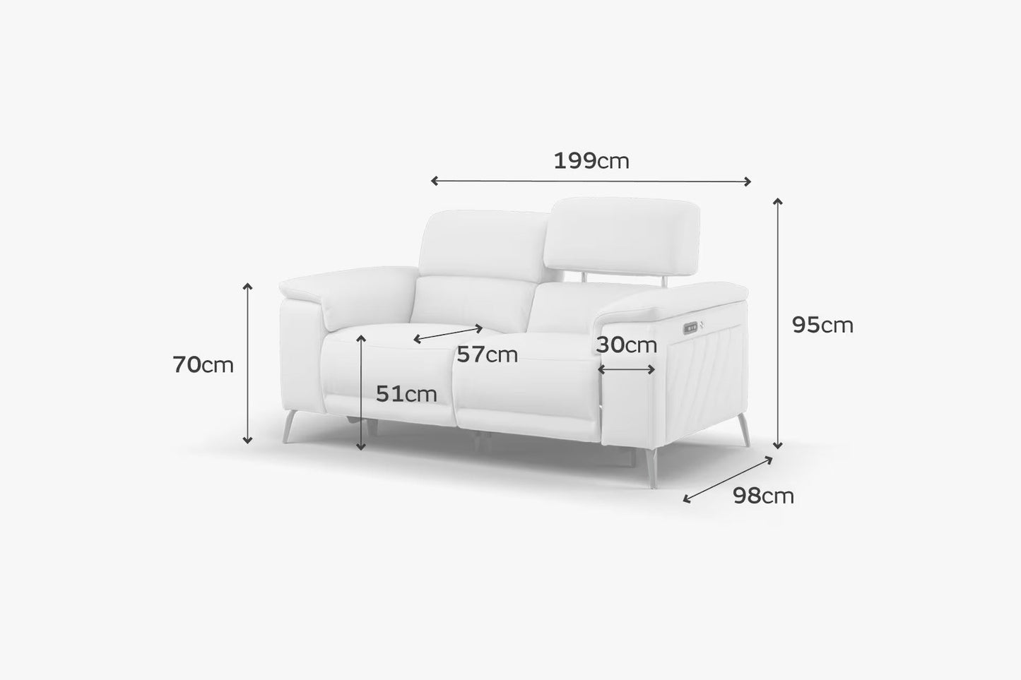 Sofology The Fratelli Fabric 2 Seater Power Recliner/Headrest In Stone