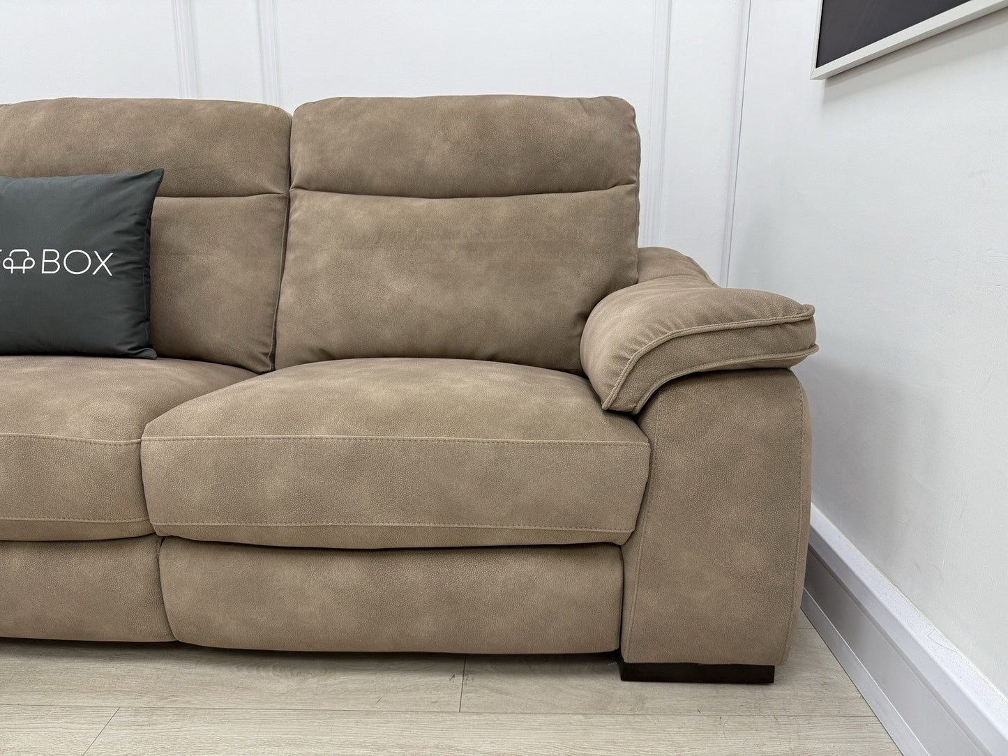 Fishpools Caruso 3 Seater Chaise Power Recliner Sofa In Sand Fabric