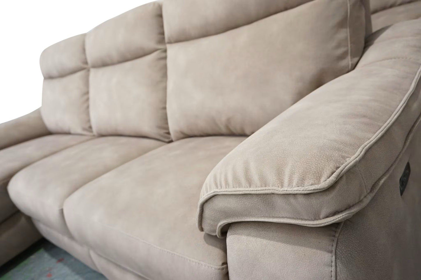 Fishpools Caruso 3 Seater Chaise Power Recliner Sofa In Sand Fabric