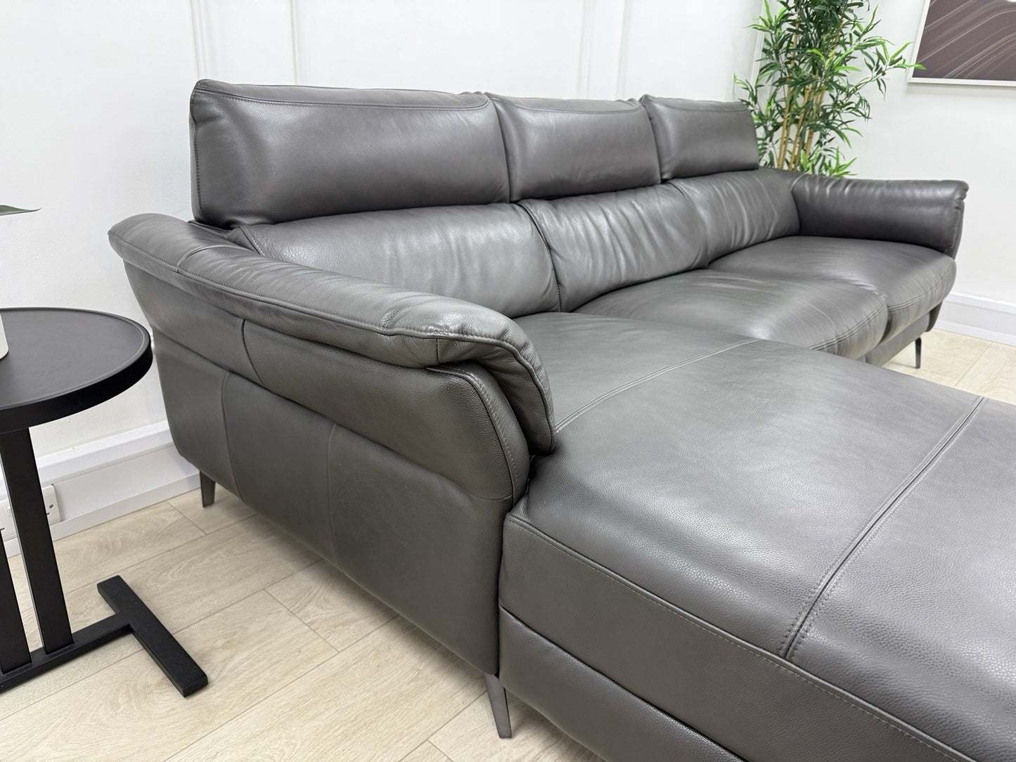 Sofology The Missouri 3 Seater Chaise Sofa & Footstool Set In Charcoal Leather