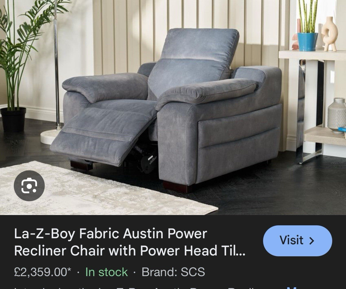 La-Z-Boy Austin Power Recliner Armchair with Power Head Tilt & Heated Seats