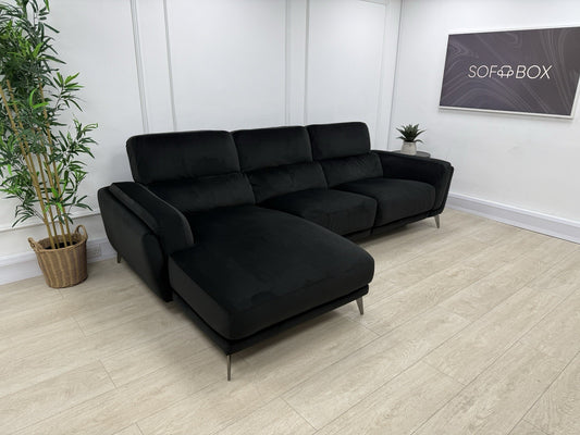 DFS San Antonio L Shape Chaise Power Recliner Sofa In Black Velvet