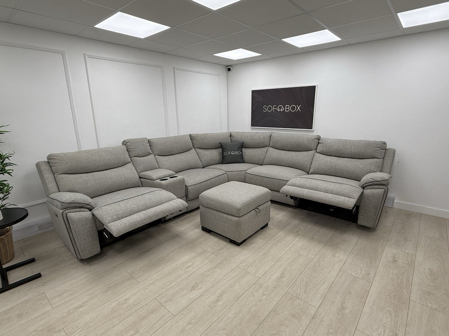 DFS Trek Storeaway Power Recliner Corner Sofa In Light Grey