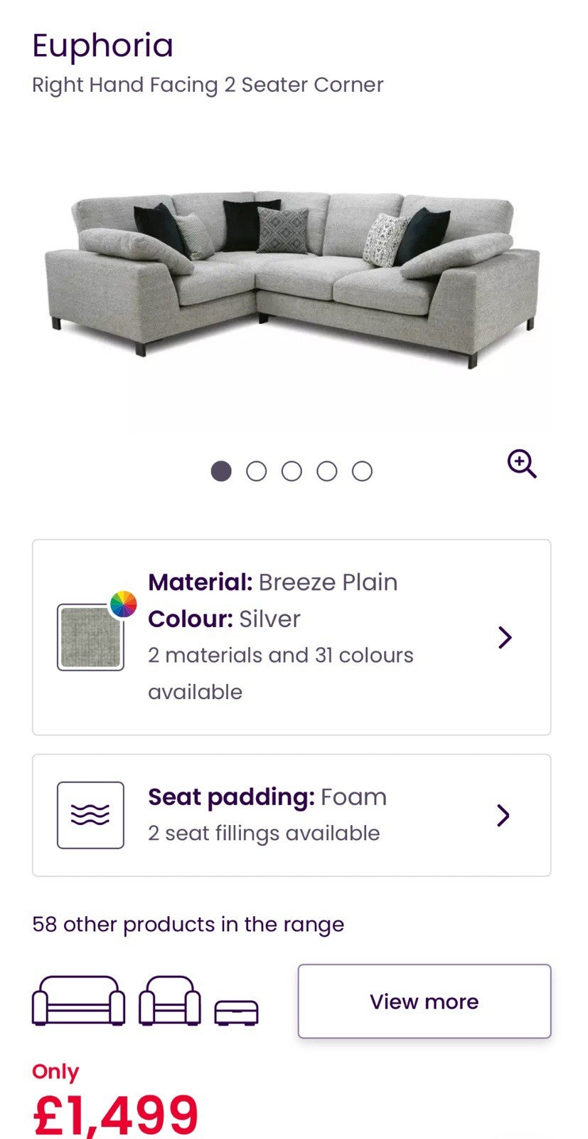 DFS Euphoria Right Hand Corner Sofa In Grey