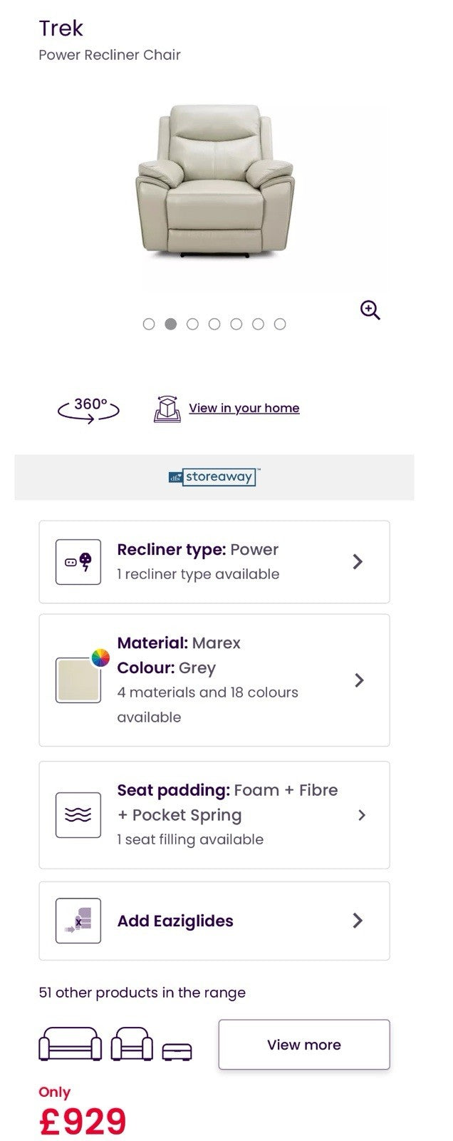 DFS Trek Power Recliner Chair In Grey Leather