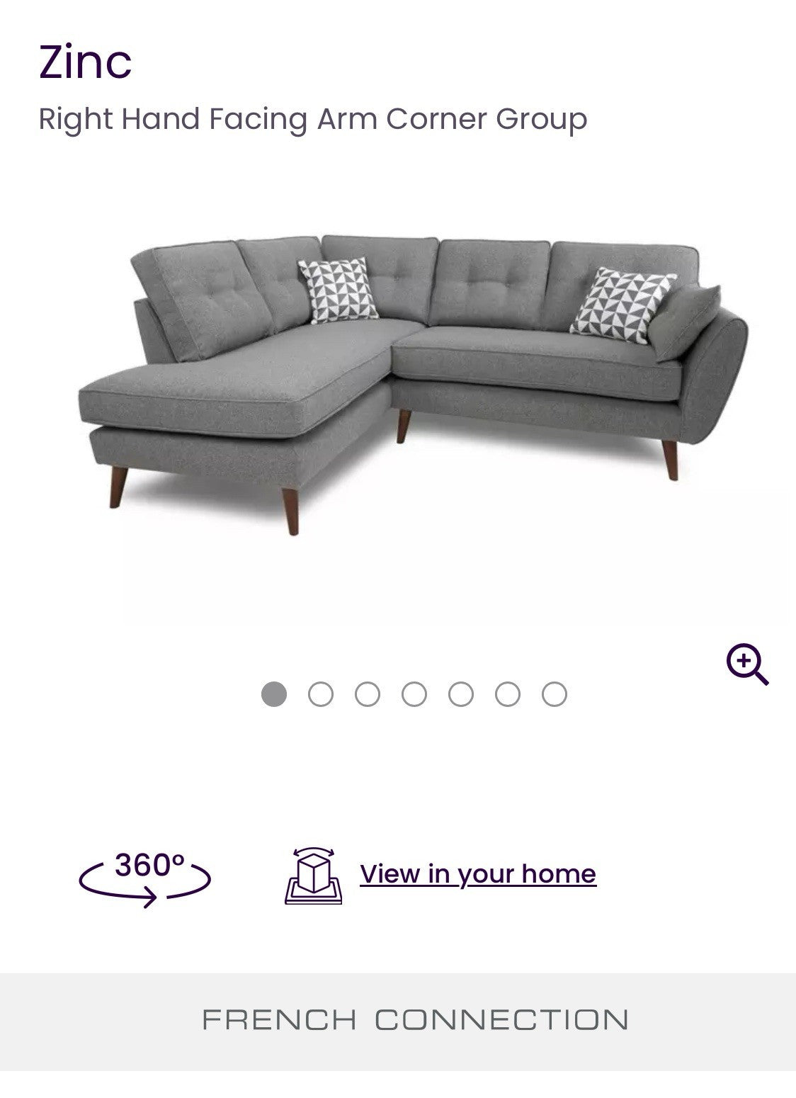 DFS Zinc French Connection Corner Sofa In Grey