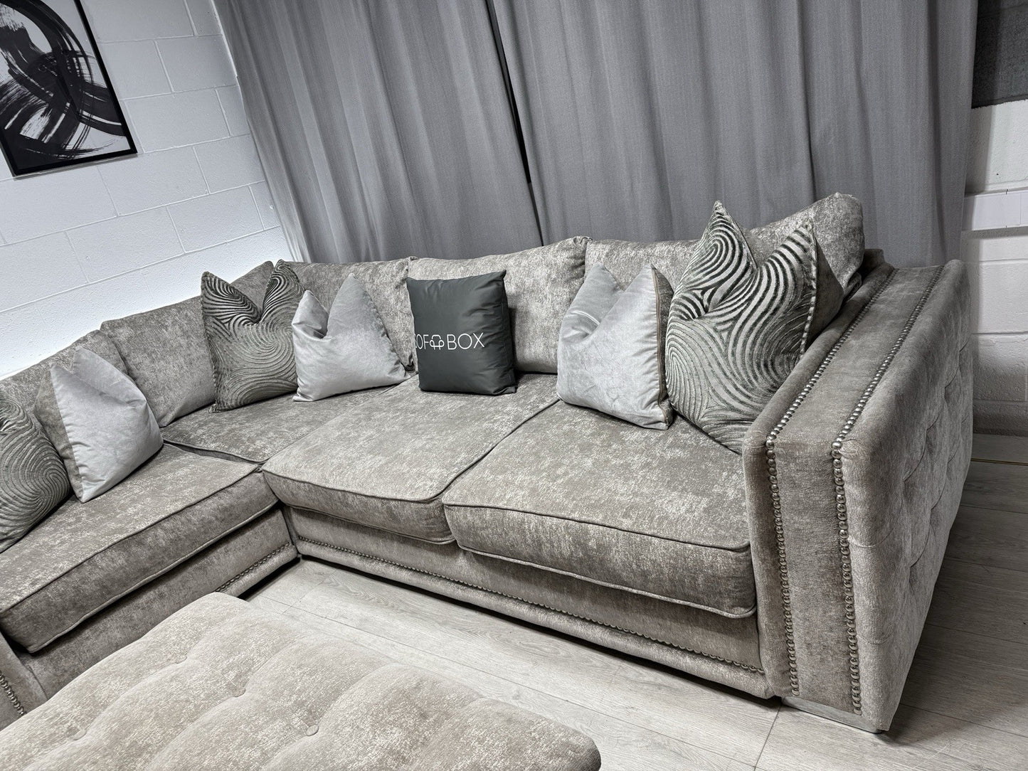 Sofology Midas Corner Sofa & Footstool Set In Grey
