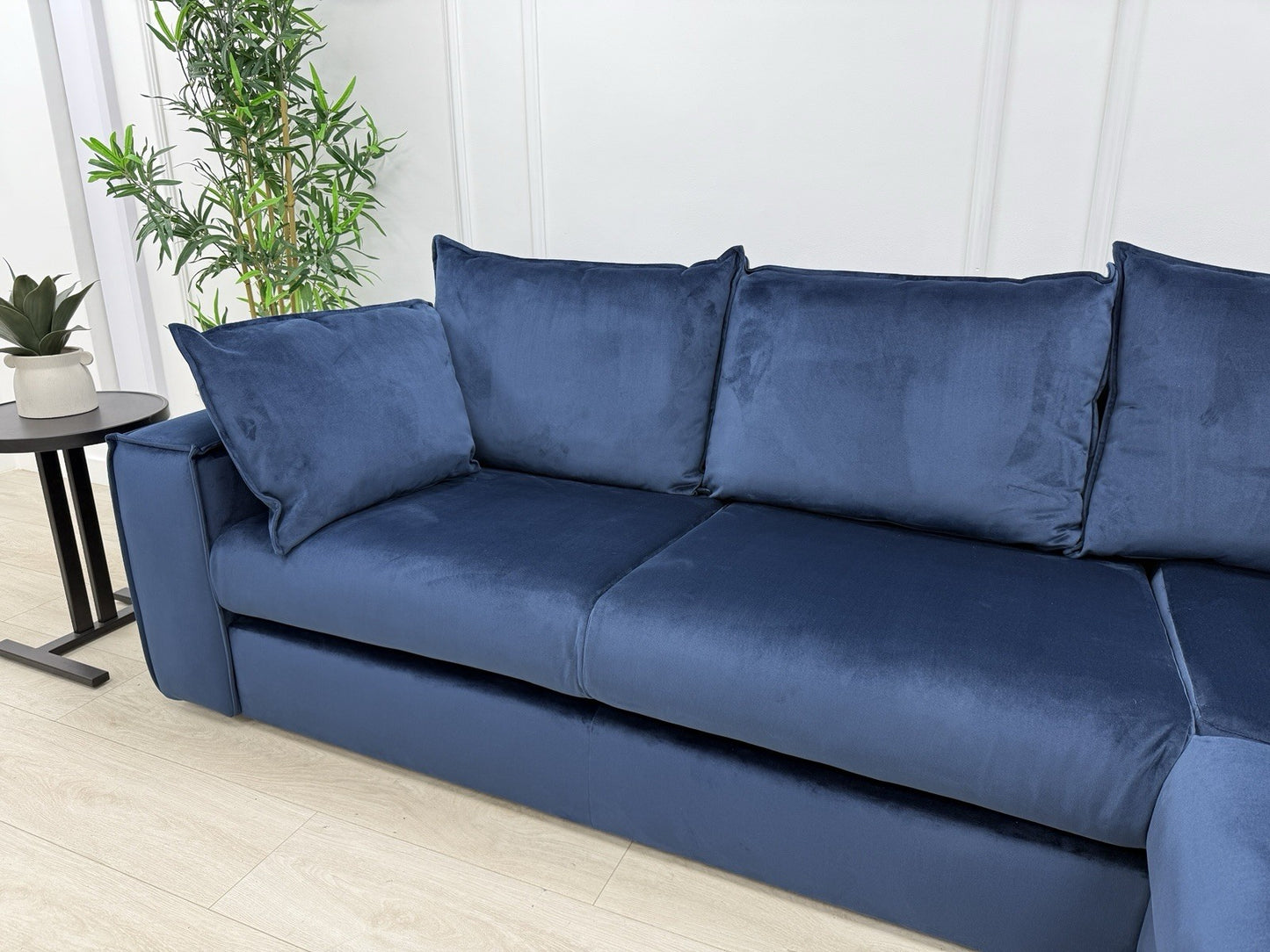 DFS Lovise Velvet Corner Sofa In Navy