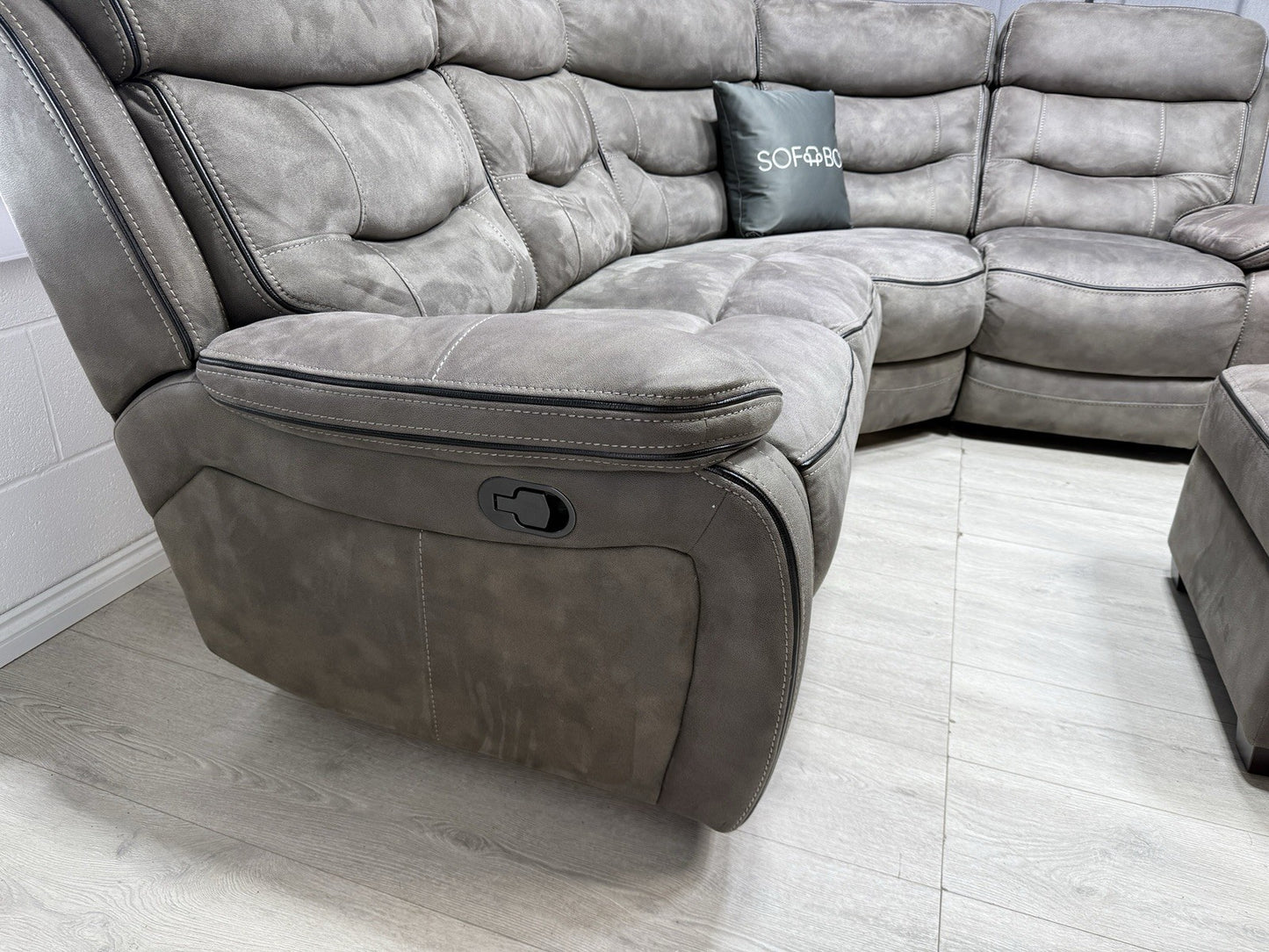 DFS Noah Manual Recliner Corner Sofa & Footstool In Grey Fabric