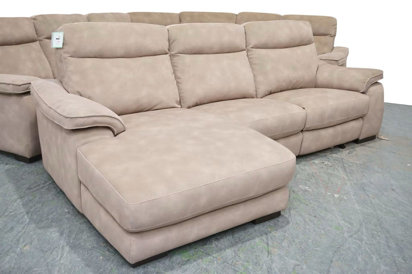 Fishpools Caruso 3 Seater Chaise Power Recliner Sofa In Sand Fabric