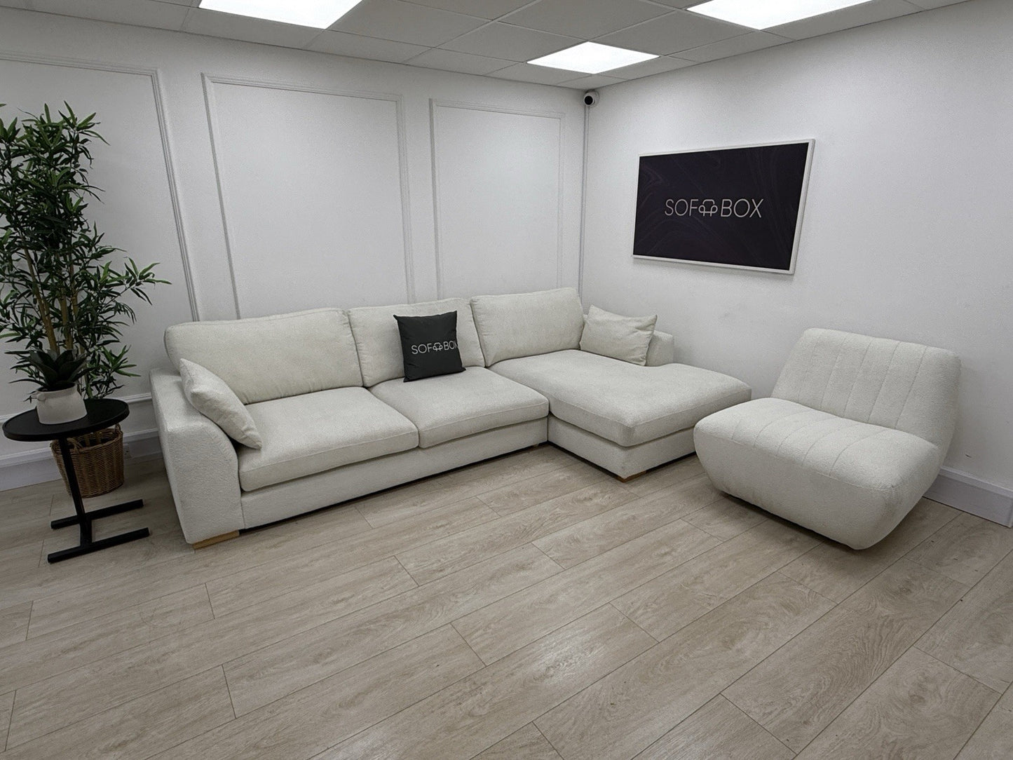 DFS Calix Boucle Corner Sofa & Accent Chair Set In Ivory