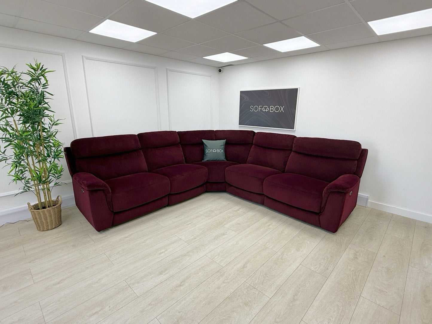 DFS Ronan Velvet Power Recliner Corner Sofa In Plum