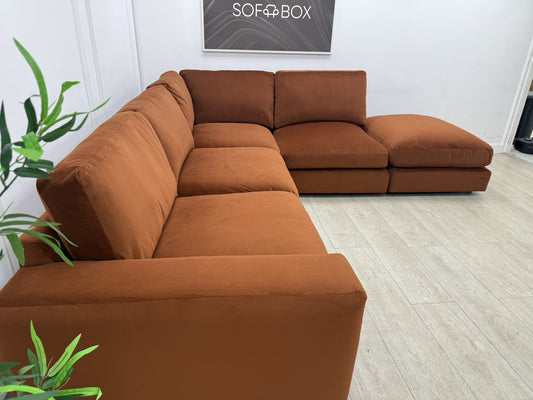 Next Houghton Deep Relaxed Sit Corner Sofa In Orange Easy Clean Velvet Fabric