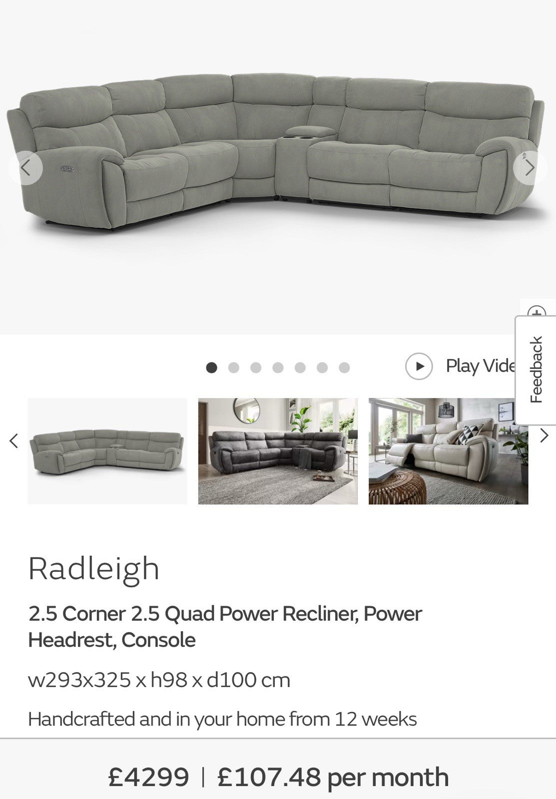 Sofology Radleigh Power Recliner Corner Sofa In Blue