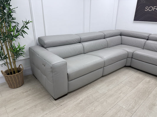 Natuzzi Click Modular Power Recliner Corner Sofa In Grey Leather
