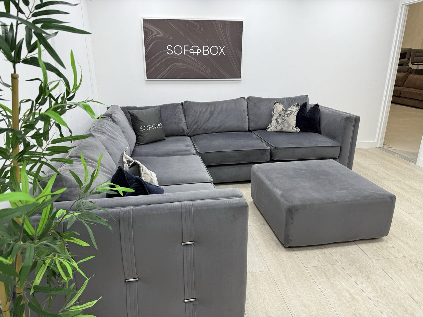 Sofology Titan Corner Sofa & Footstool In Grey Velvet