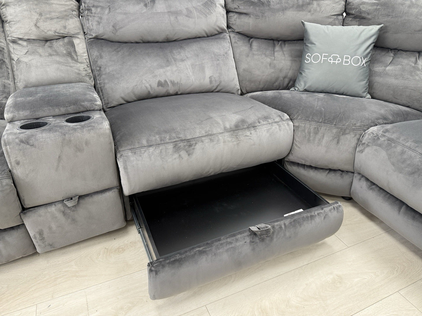 DFS Trek Recliner Corner Sofa & Armchair In Charcoal Velvet