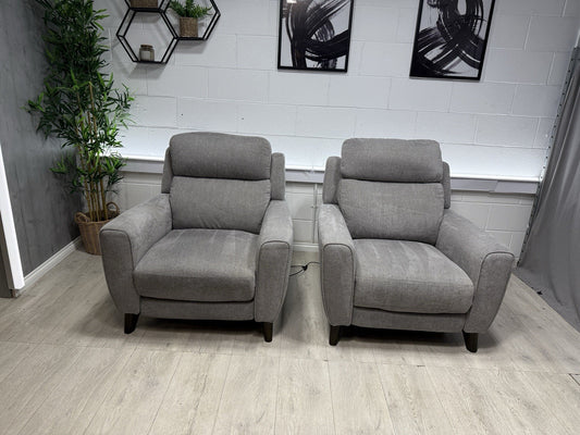 Furniture Village Zen Power Recliner Chair Set X2 In Herringbone Grey Fabric