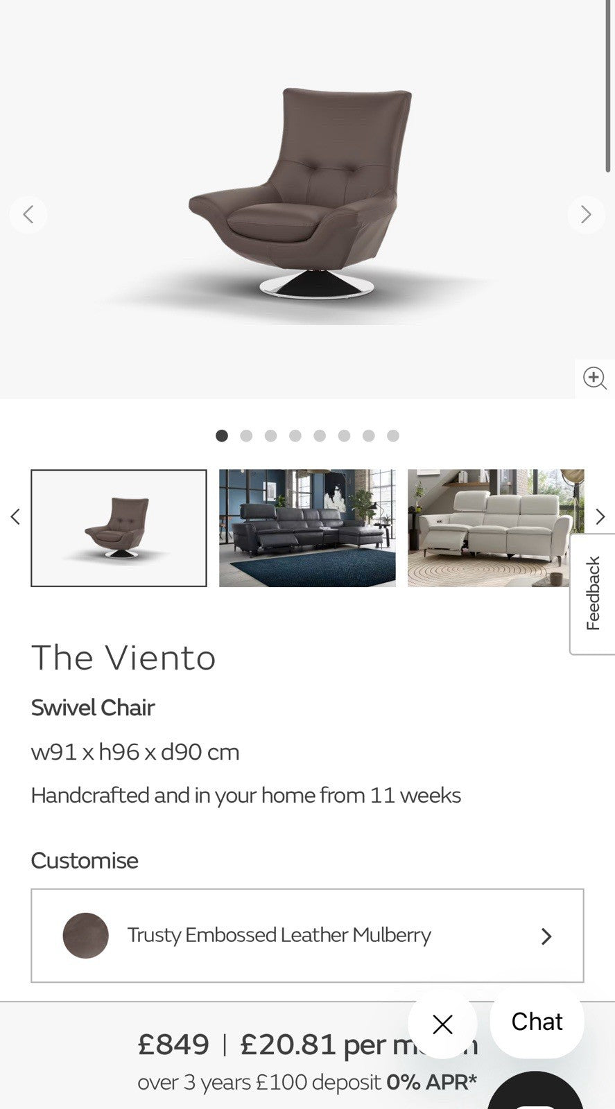 Sofology The Viento Swivel Chair In Mulberry Leather