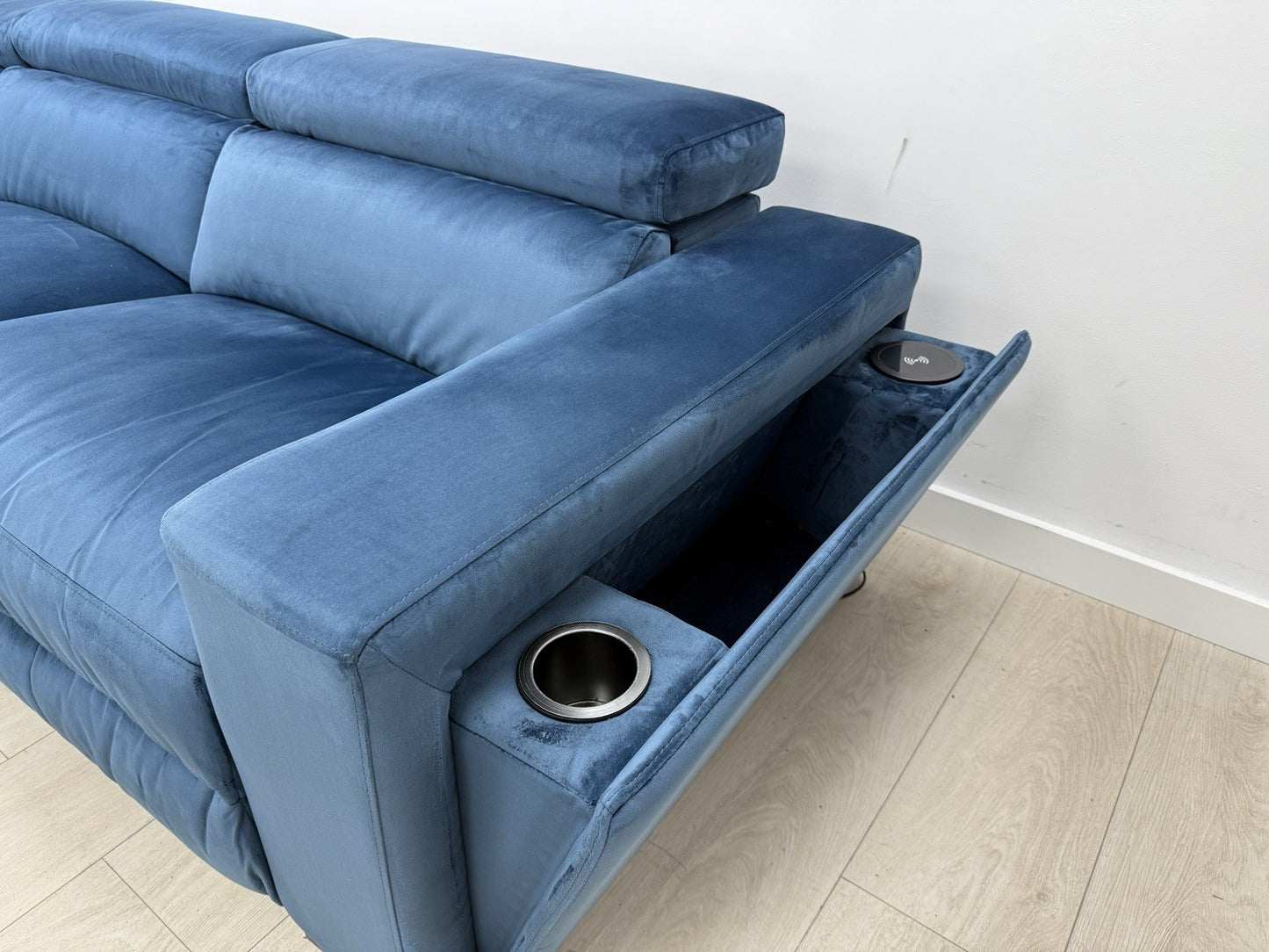 DFS Wander Recliner Corner Sofa Bed Footstool In Blue Velvet