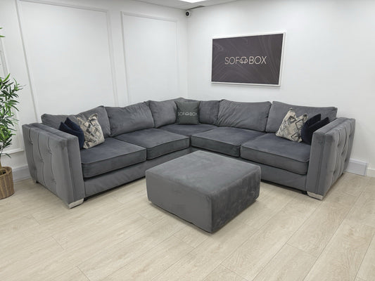 Sofology Titan Corner Sofa & Footstool In Grey Velvet